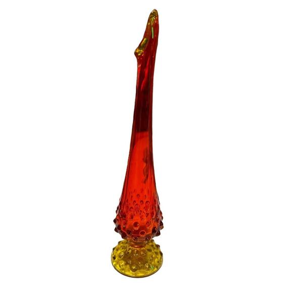 Vintage Amberina Art Glass Hobnail Footed Swung Stretch Bud Vase 11" T x 2.5" W - Picture 2 of 15